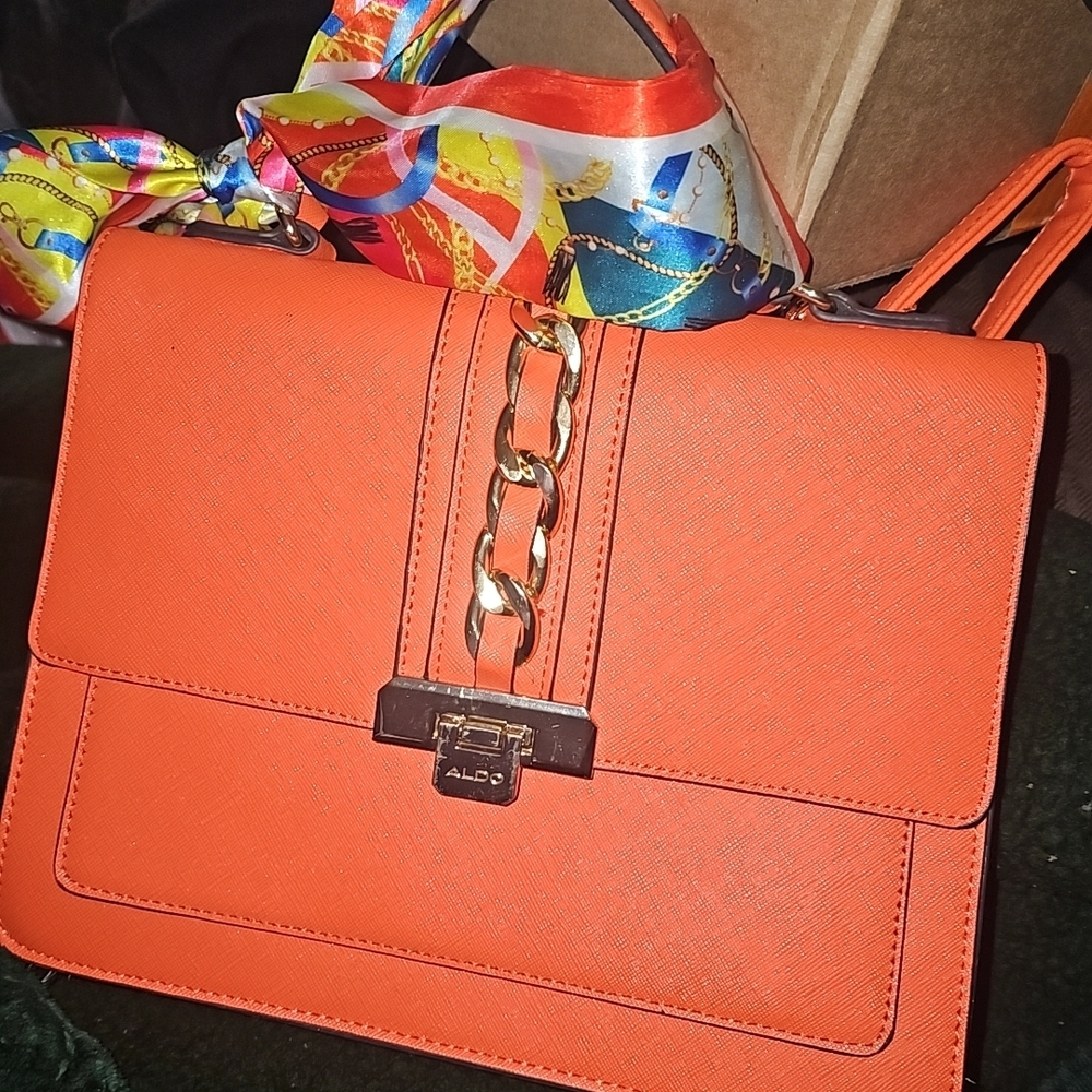 ALDO Vibrant Orange Shoulder Bag with Chain Accent